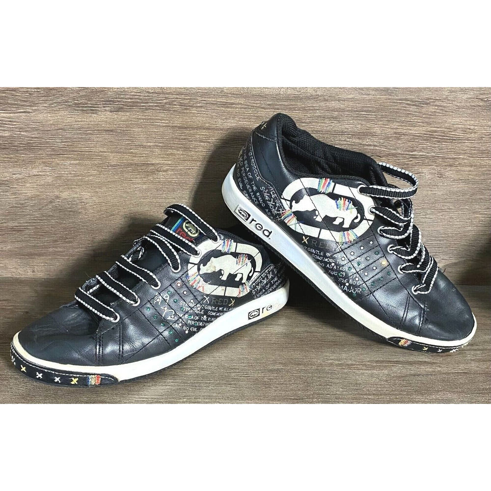 Marc Ecko Red Rhino Logo Sparkle Black Leather Skate Shoe Sneaker Women's 7.5